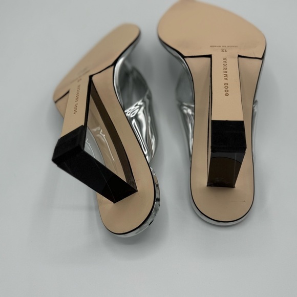 NEW Good American Clear Block Heel Thong Sandals dust bag no box Silver Sz 12 - Picture 13 of 16